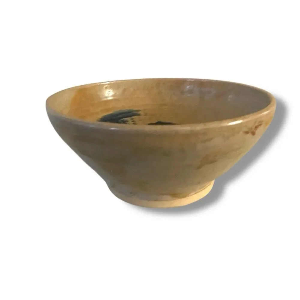 Abstract Glazed Pottery Bowl Handmade Artist Signed 2015 Minimalist Organic 9.5”